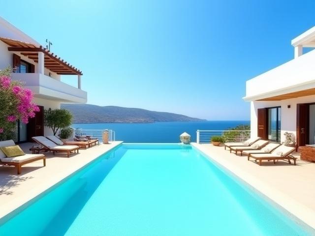 Πολυτελής βίλα με πισίνα στην Ελλάδα, σύμβολο διαχείρισης τουριστικών καταλυμάτων.
